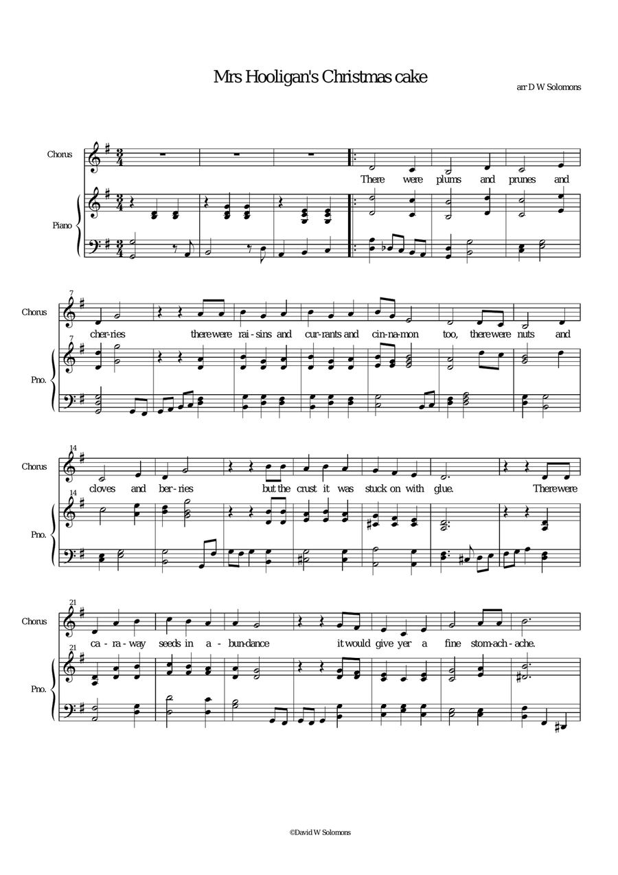 Mrs Hooligan's Christmas Cake (G major version) Unison Choir scores gallery preview page 1