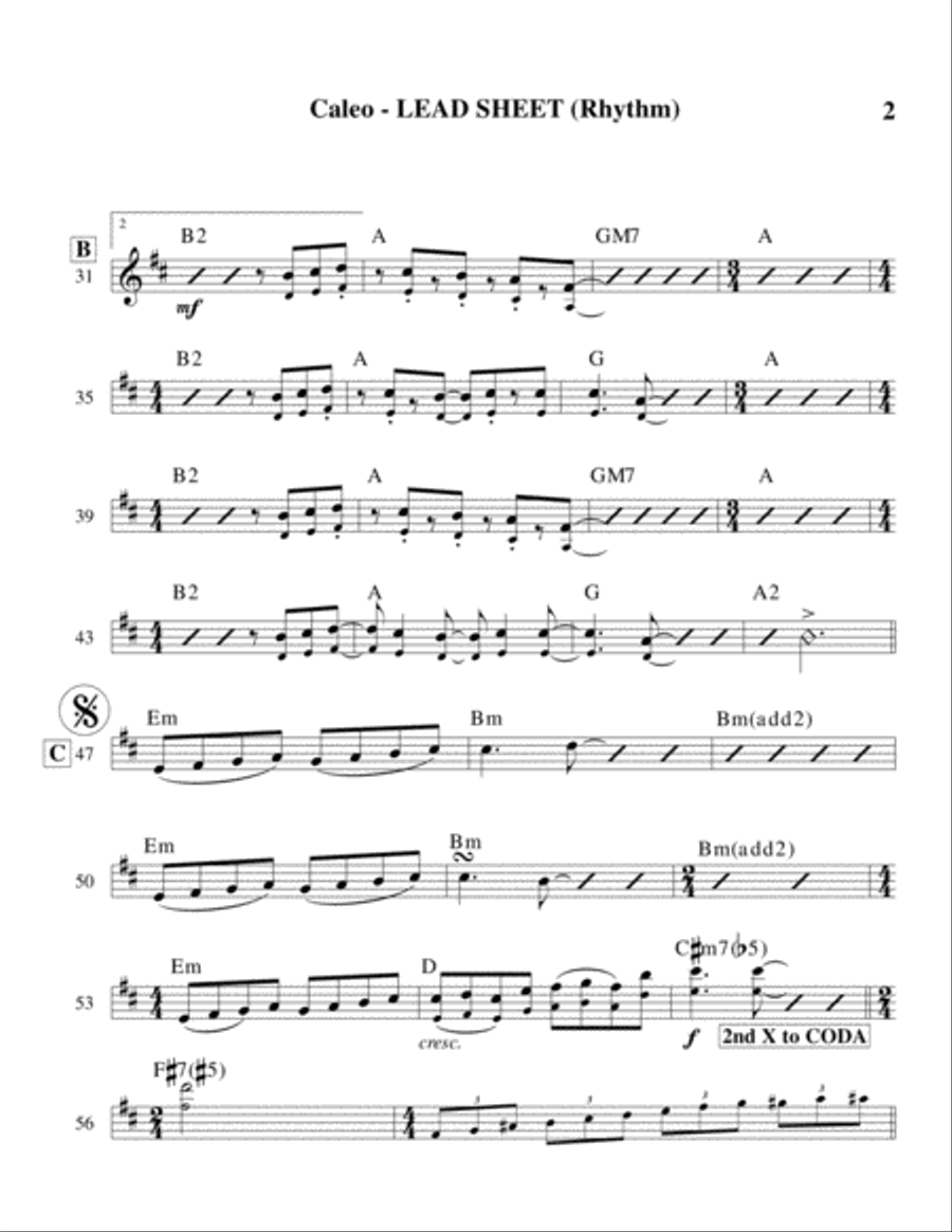 Caleo (Lead Sheet & Additional Parts) Guitar Ensemble scores gallery preview page 2