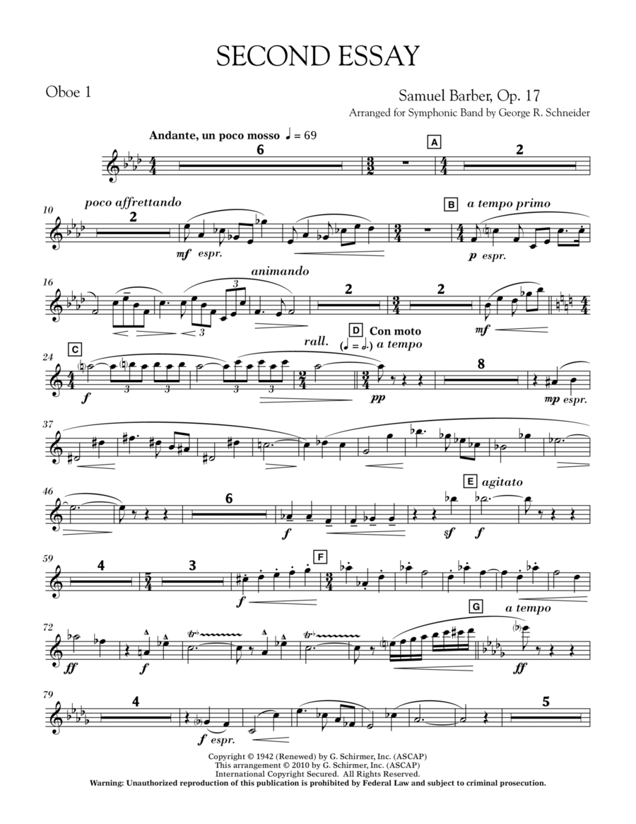 Second Essay - Oboe 1 Concert Band scores gallery preview page 1