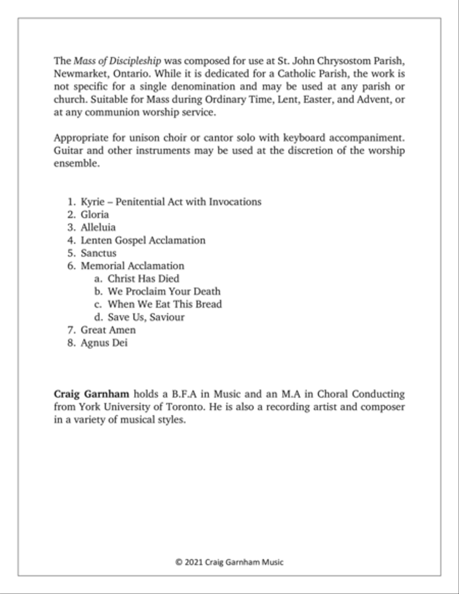 Mass of Discipleship Unison Choir scores gallery preview page 2