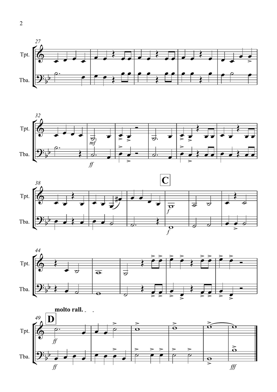 Hallelujah Chorus for Trumpet and Tuba Duet Brass Duet scores gallery preview page 2
