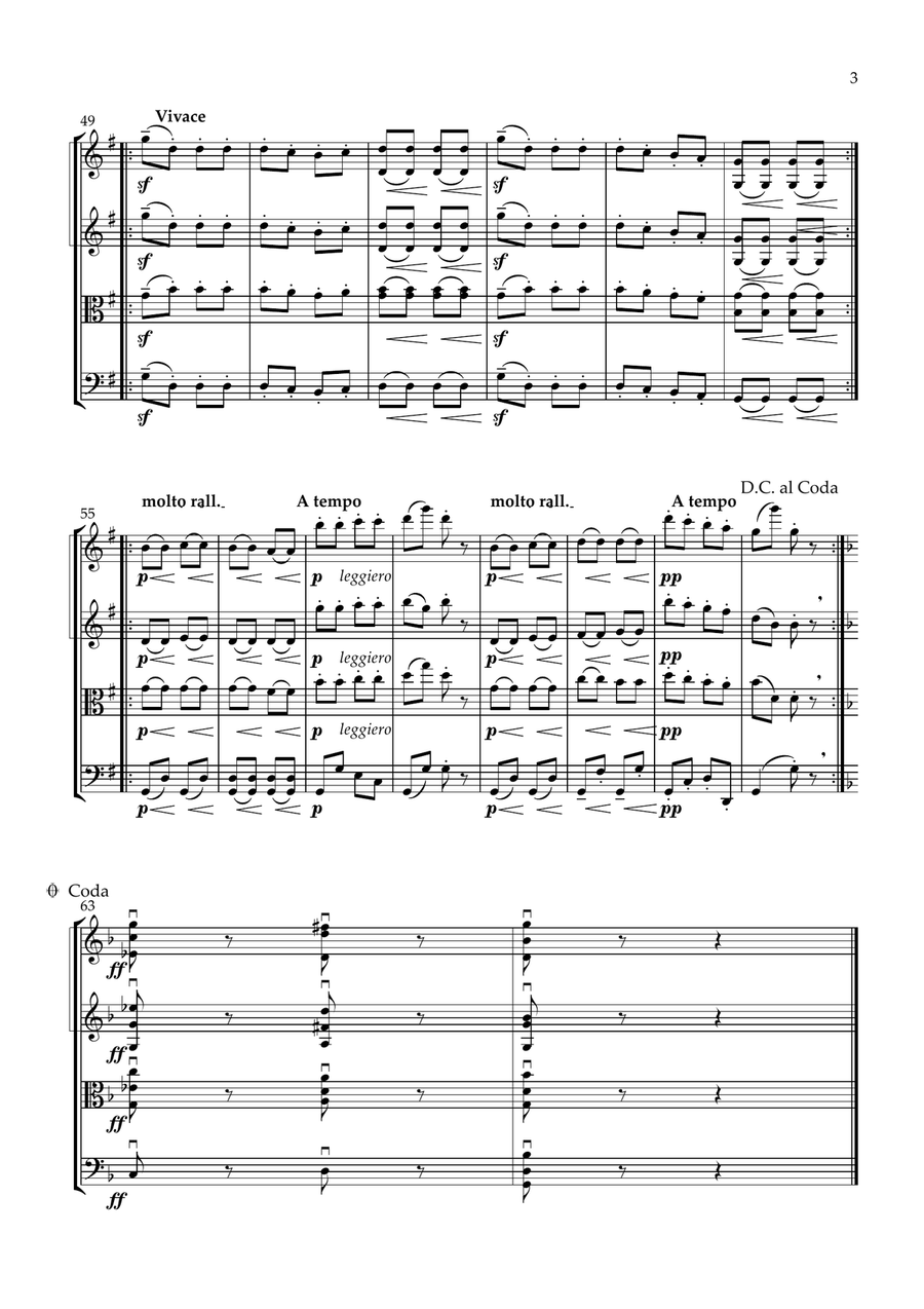 Brahms: Hungarian Dance No.5 in G Minor for String Quartet - Score and Parts String Quartet scores gallery preview page 3