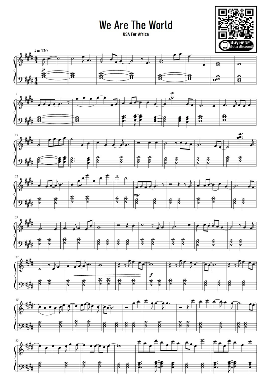 We Are The World Easy Piano scores gallery preview page 1