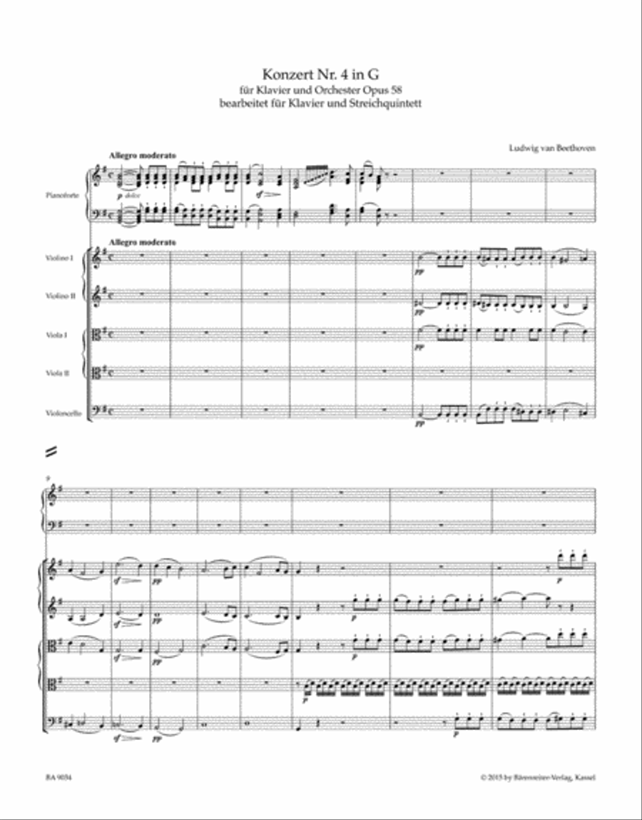 Concerto for Pianoforte and Orchestra Nr. 4 op. 58 (arranged for Pianoforte and String Quintet) Violin scores gallery preview page 2