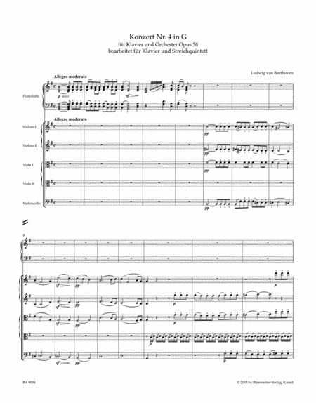 Concerto for Pianoforte and Orchestra Nr. 4 op. 58 (arranged for Pianoforte and String Quintet)