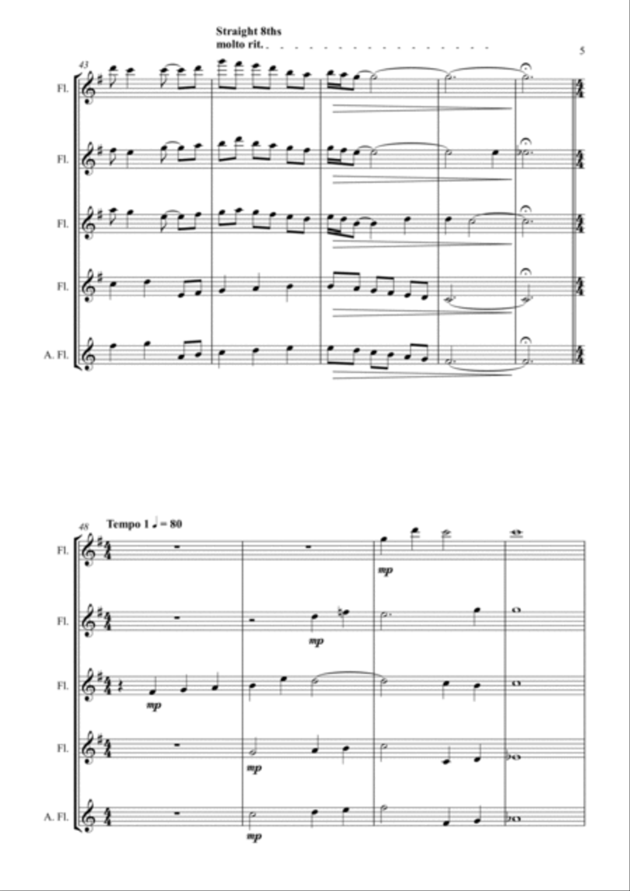 Londonderry Air (Danny Boy) - Jazz Arrangement for Flute Quartet Flute Quartet scores gallery preview page 5
