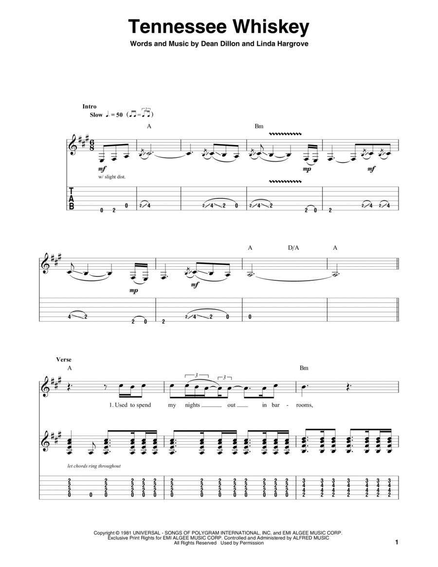 Tennessee Whiskey Electric Guitar scores gallery preview page 1