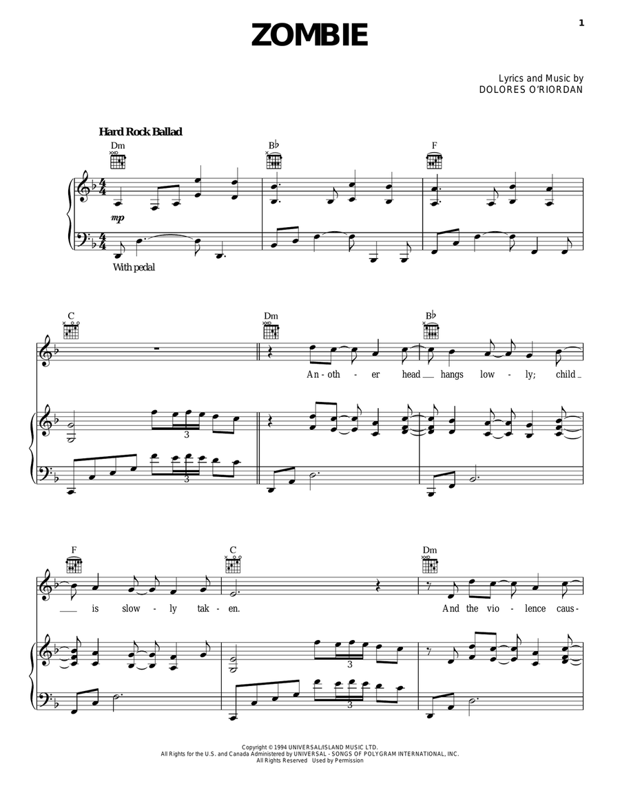 Zombie Piano, Vocal, Guitar scores gallery preview page 1