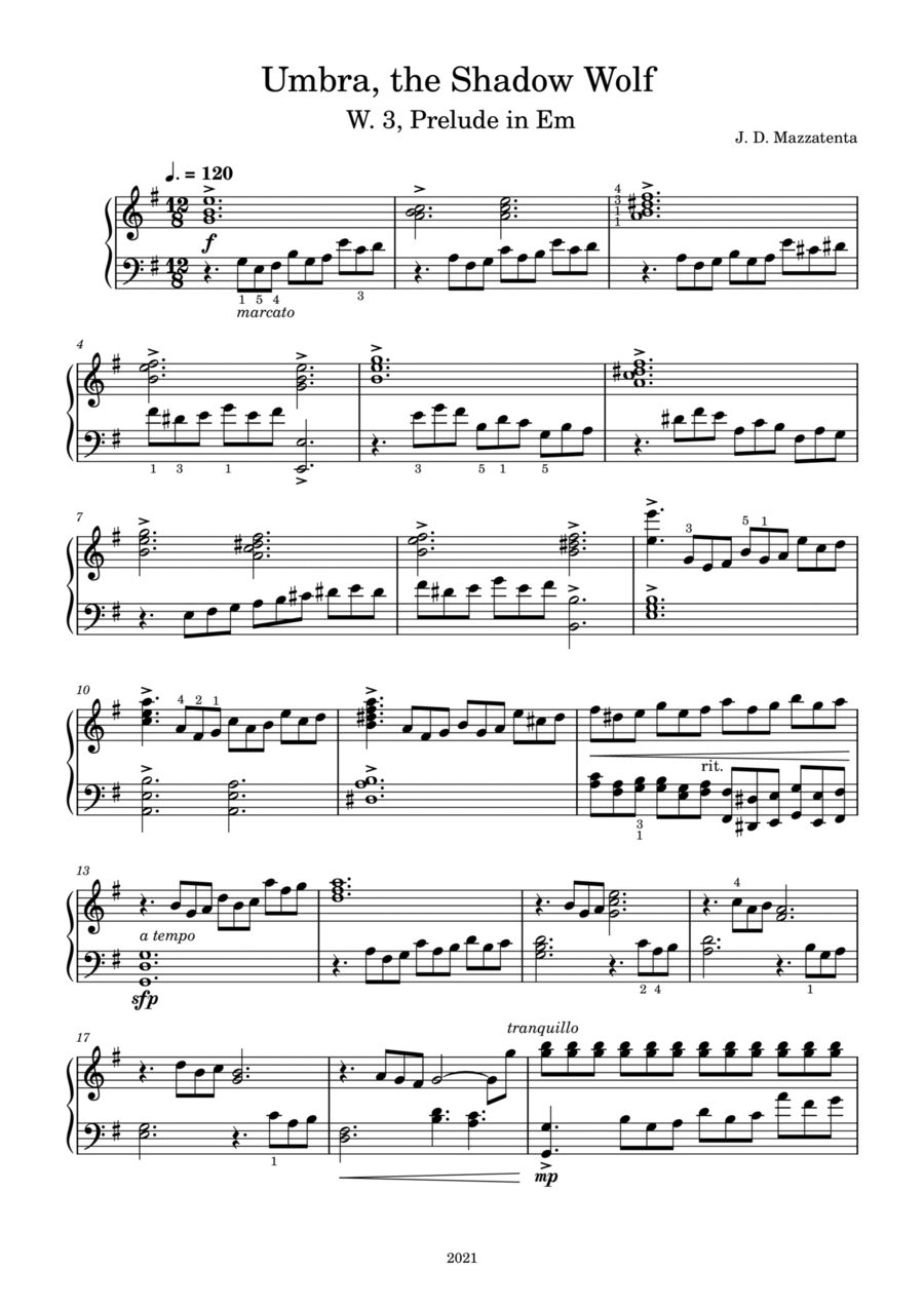 Umbra, the Shadow Wolf; W. 3 Piano Solo scores gallery preview page 1