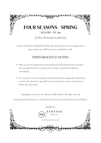 TRIO - Four Seasons Spring (Allegro) for FLUTE, Bb TRUMPET and PEDAL HARP - F Major image number null