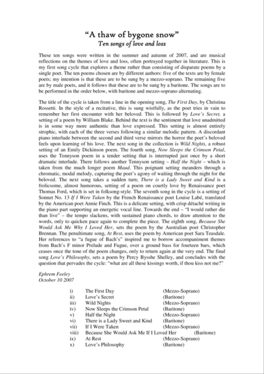 A Thaw of Bygone Snow: Ten Songs of Love and Loss Voice scores gallery preview page 2