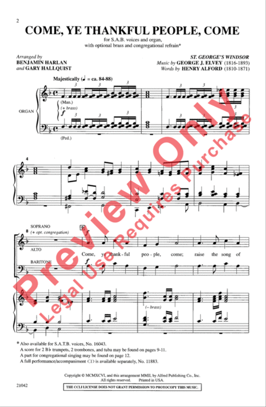 Come, Ye Thankful People, Come 3-Part scores gallery preview page 2
