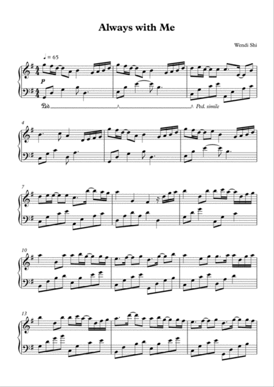 Always With Me Piano Solo scores gallery preview page 1
