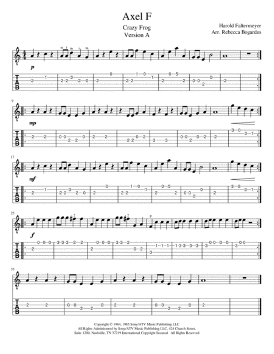 Axel F Guitar Tablature scores gallery preview page 3