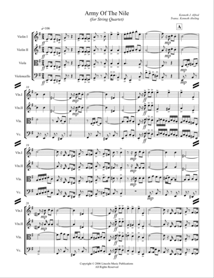 March - Army of the Nile (for String Quartet) String Quartet scores gallery preview page 2
