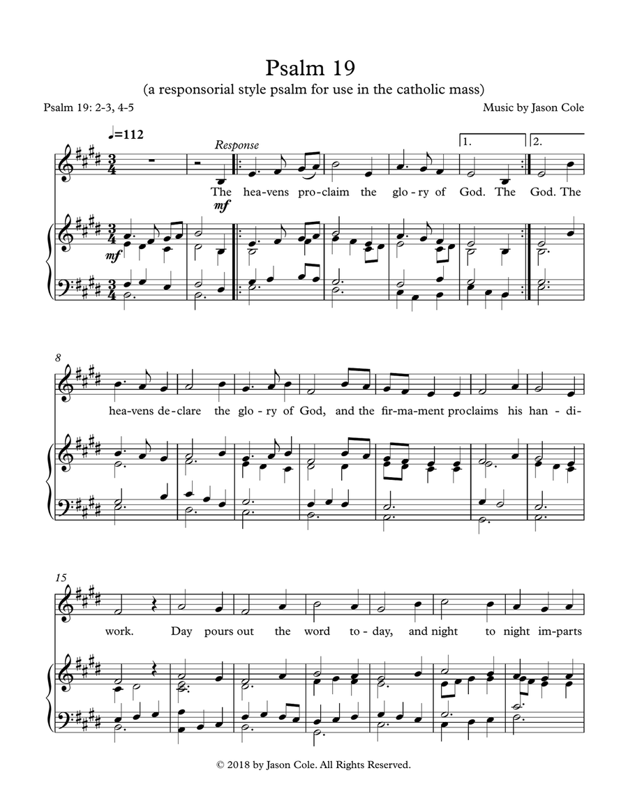 Psalm 19 The Heavens Proclaim the Glory of God Unison Choir scores gallery preview page 1