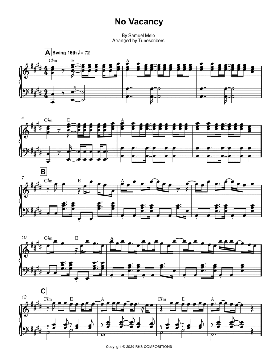 No Vacancy Piano Solo scores gallery preview page 1
