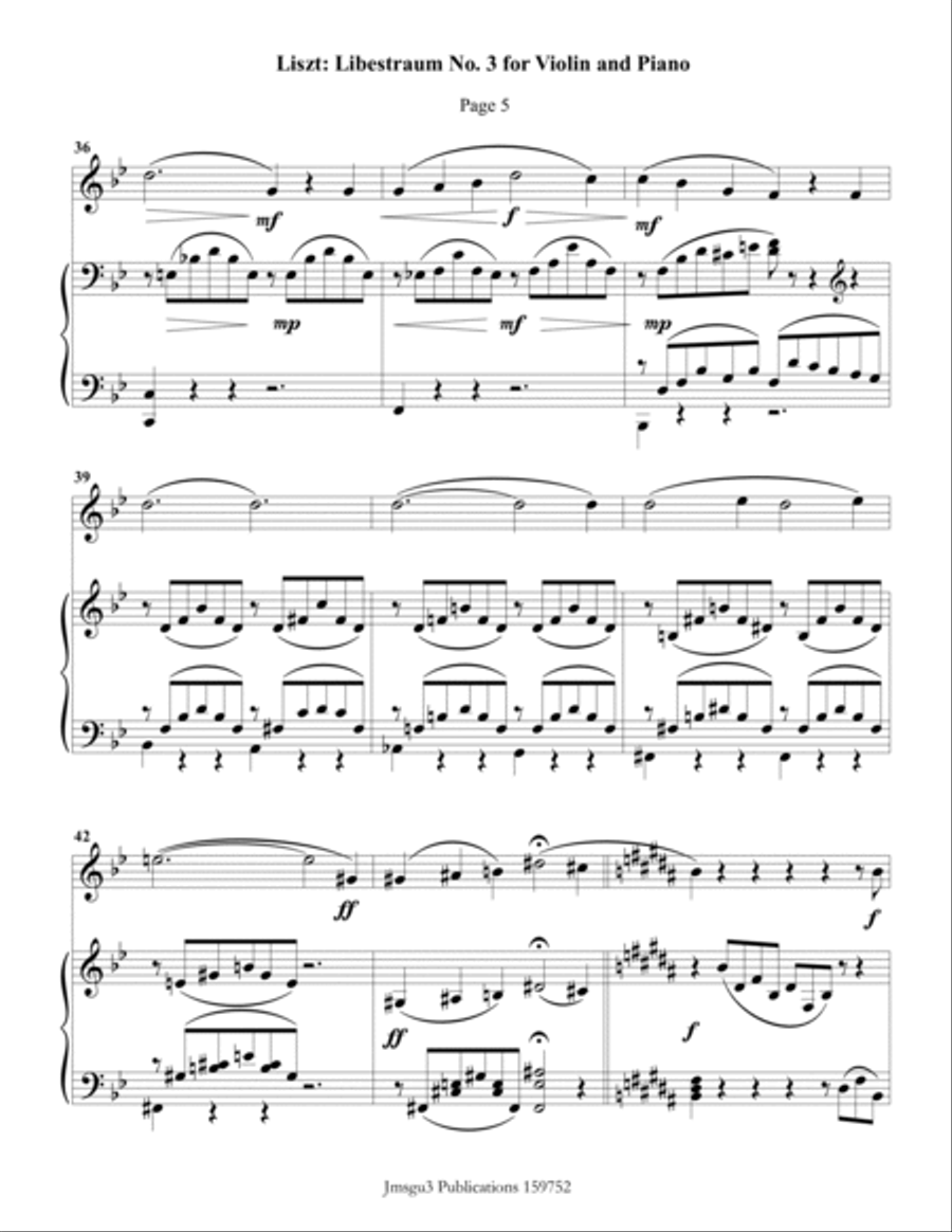 Liszt: Liebestraum No. 3 for Violin & Piano Violin Solo scores gallery preview page 5