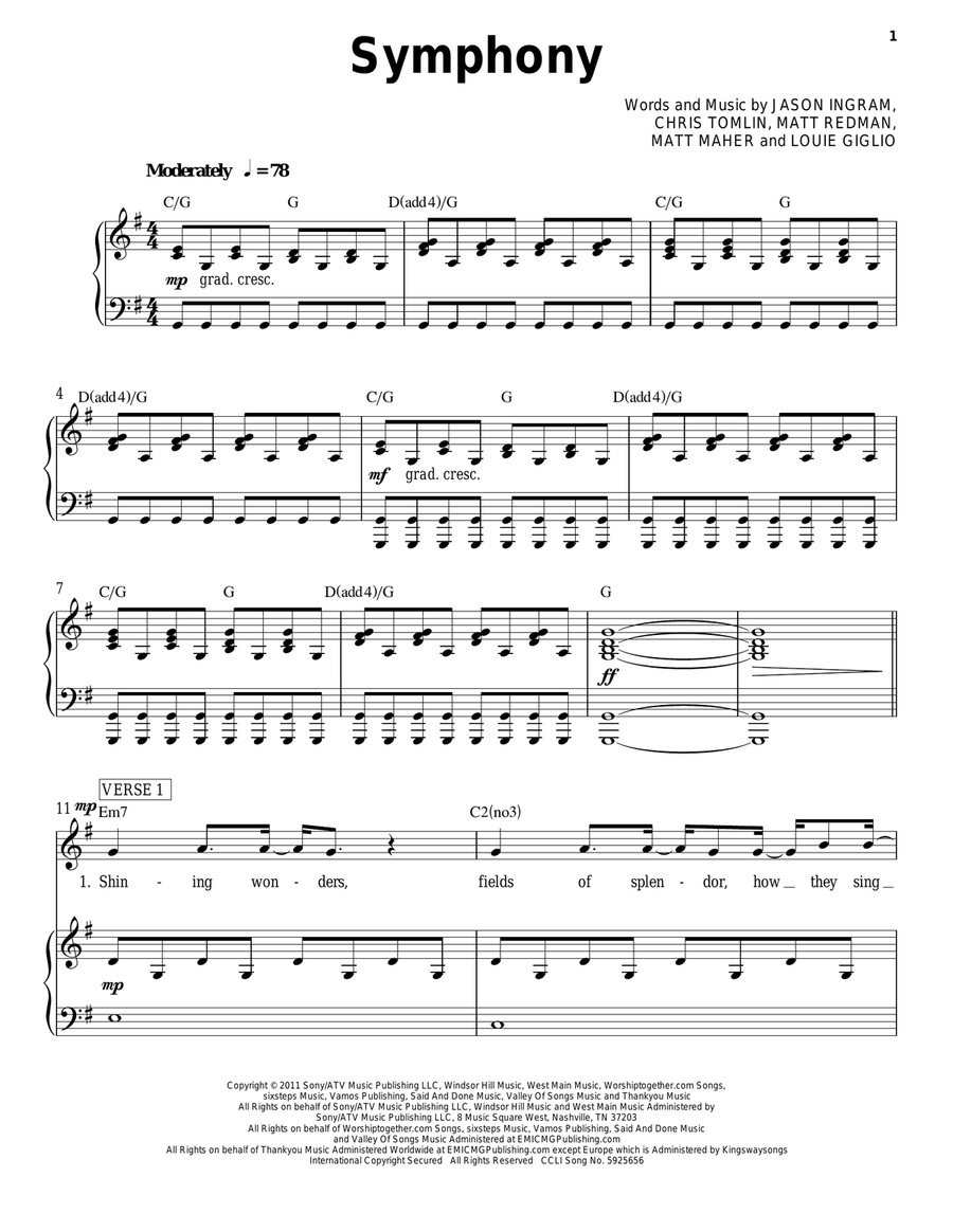 Symphony Symphony Piano, Vocal, Guitar scores gallery preview page 1
