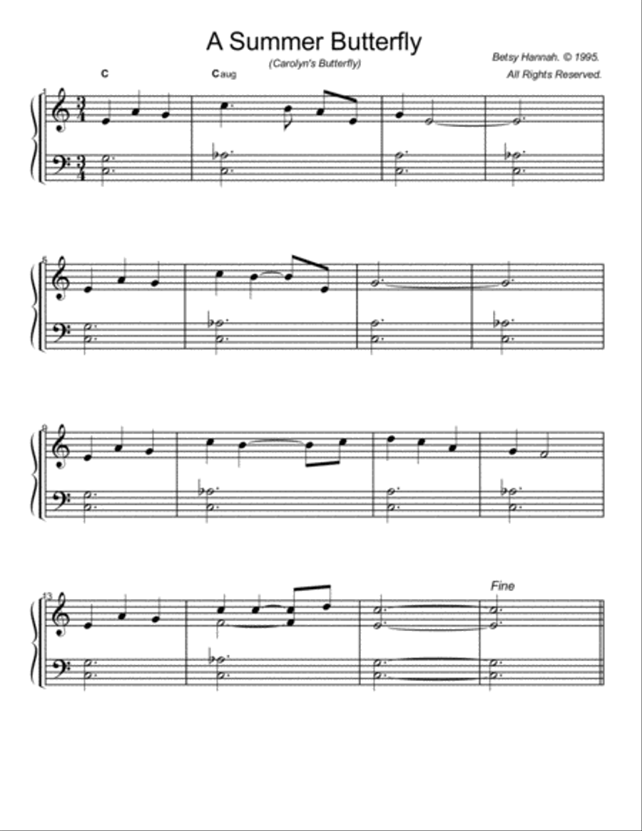 A Summer Butterfly and Whisperings : 2 piano solos by Betsy Hannah Piano Solo scores gallery preview page 2