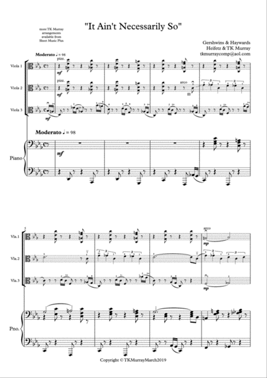 Gershwin - 'It Ain't Necessarily So' - 3 Violas Viola Trio Viola Group & Piano Small Ensemble scores gallery preview page 1