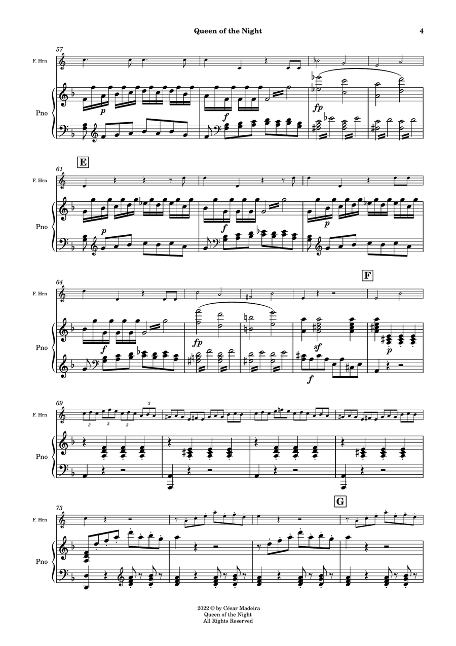 Queen of the Night Aria - French Horn and Piano (Full Score and Parts) Piano scores gallery preview page 5