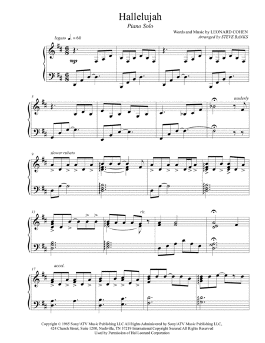 Hallelujah Piano Solo scores gallery preview page 2