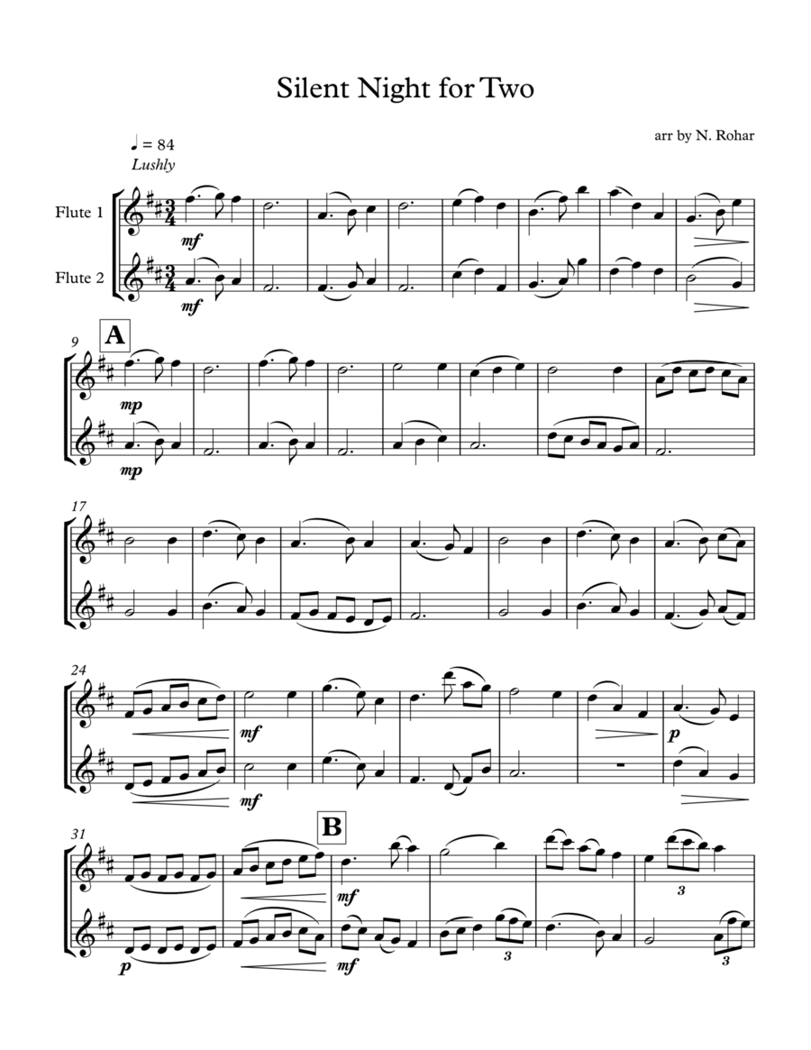 Silent Night for flute duo Flute Duet scores gallery preview page 1