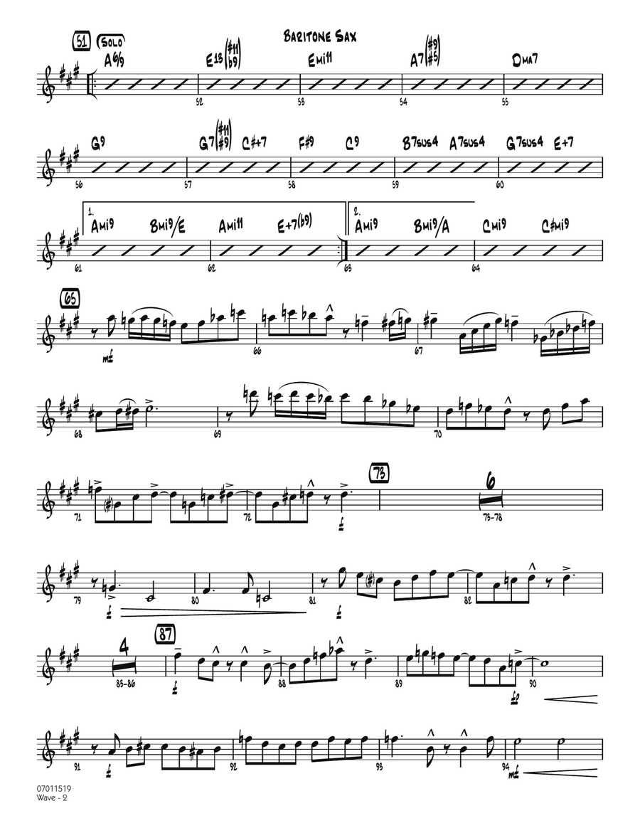 Wave (arr. Michael Philip Mossman) - Baritone Sax Jazz Ensemble scores gallery preview page 2