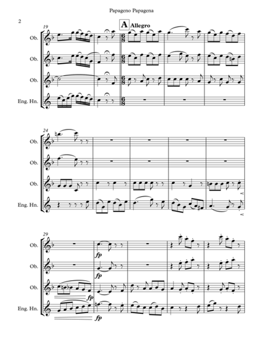 Papageno Papagena from "The Magic Flute" for 3 Oboes and English Horn