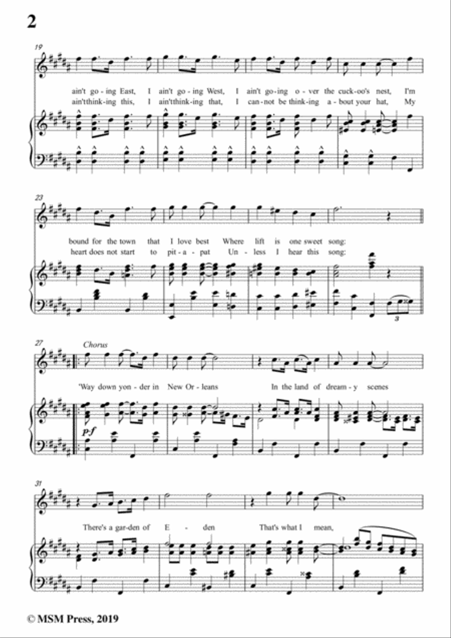Turner Layton-Way Down Yonder in New Orleans,in B Major,for Voice&Pno Voice scores gallery preview page 4