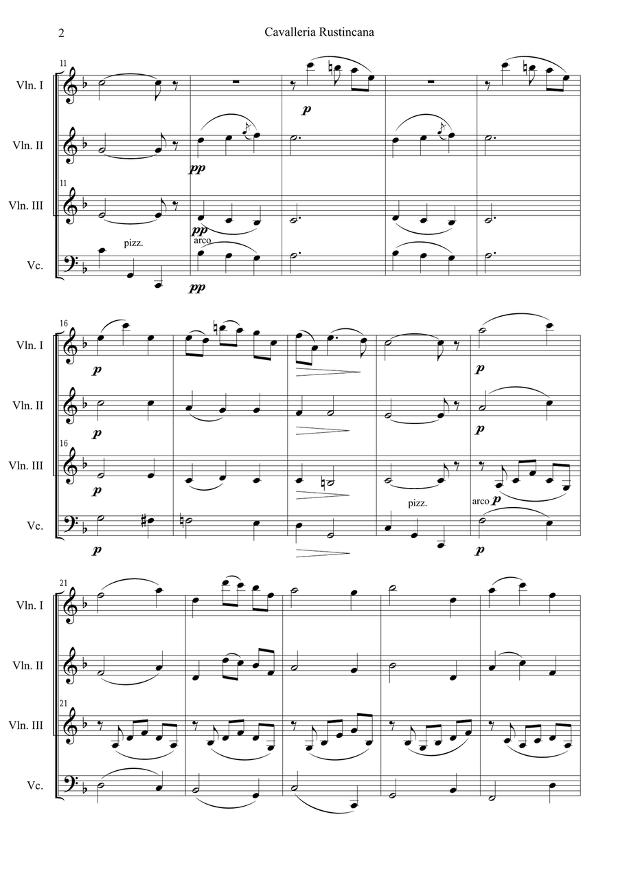 Cavalleria Rusticana by Pietro Mascagni String Quartet - Digital Sheet Music page 2