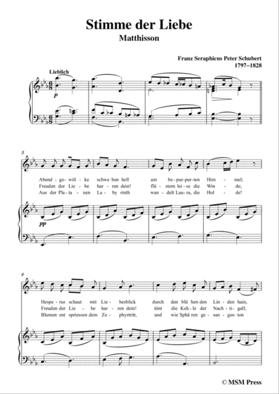 Schubert-Stimme der Liebe,D.187,in E flat Major,for voice and piano Voice Solo scores gallery preview page 3