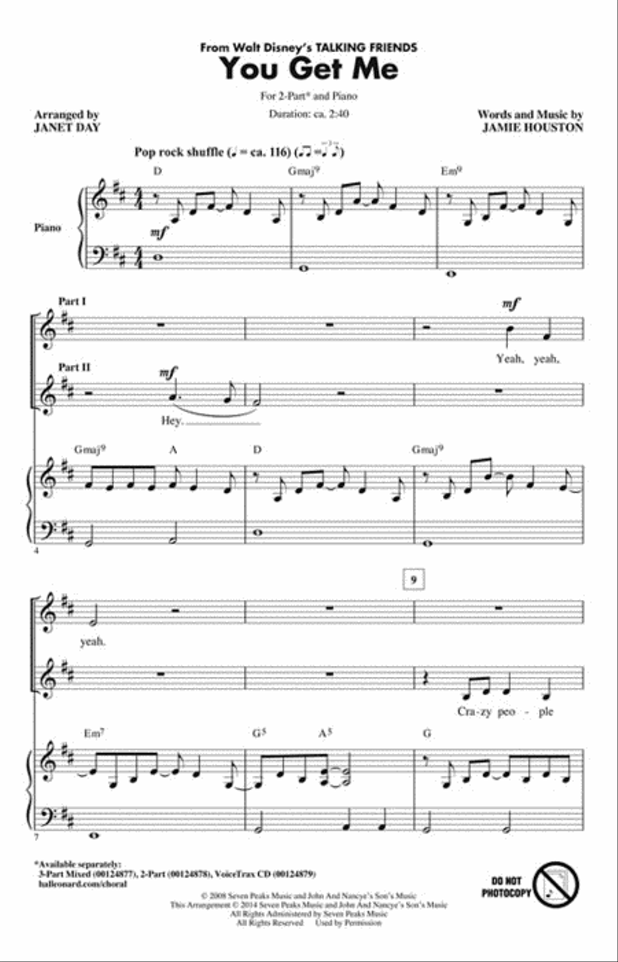 You Get Me (from Disney's Talking Friends) 2-Part scores gallery preview page 2