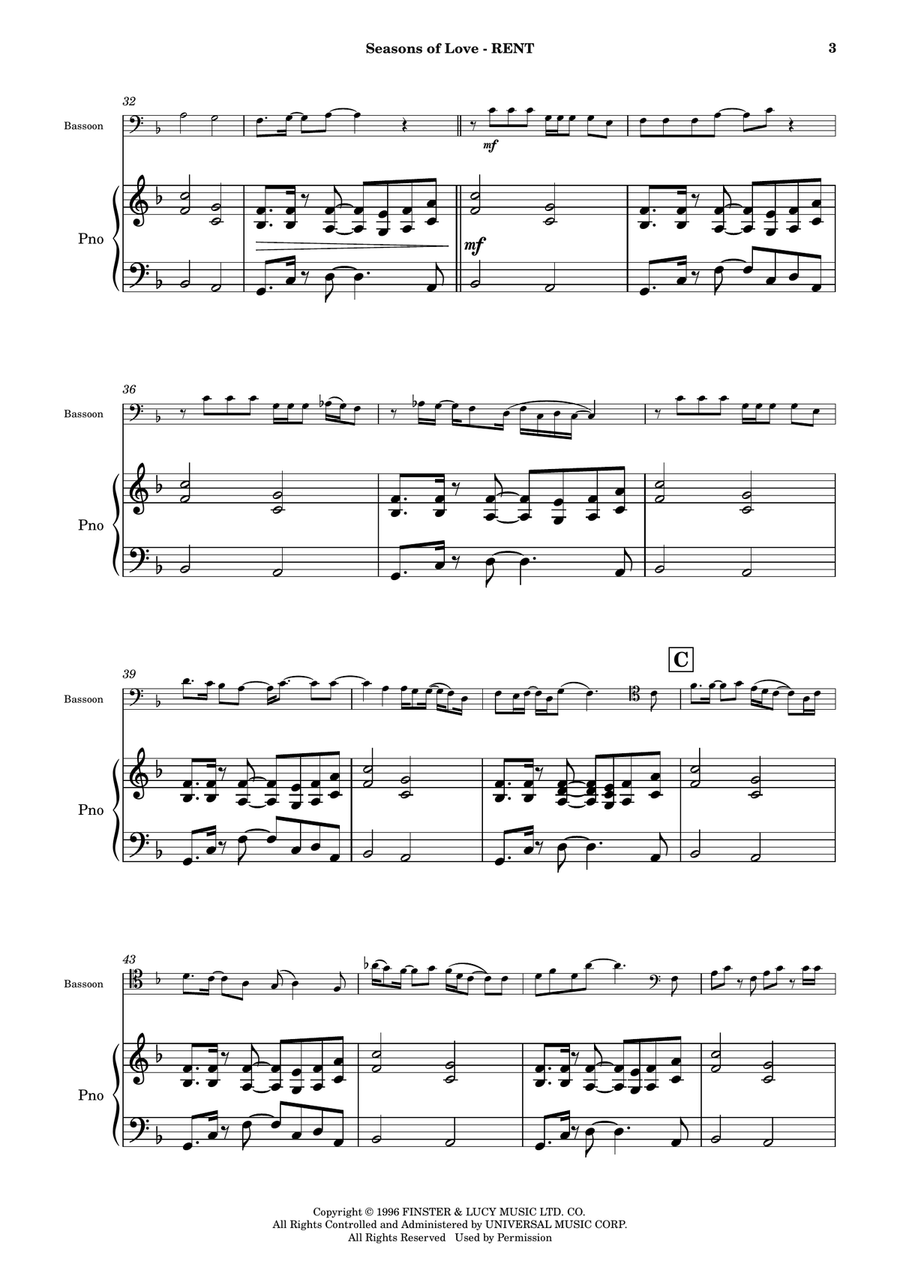 Seasons Of Love Bassoon scores gallery preview page 4