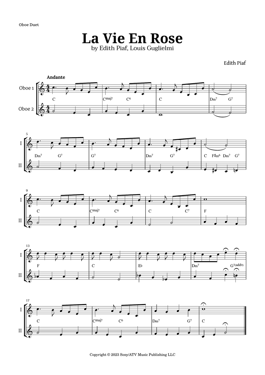 La Vie En Rose Woodwind Duet scores gallery preview page 1