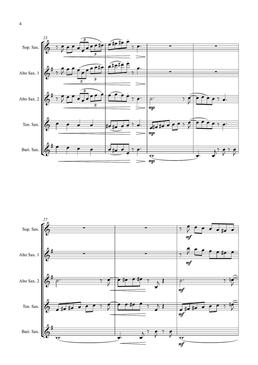 Carol of the Bells (Ukrainian Bell Carol) - Jazz Arrangement for Saxophone Quartet Saxophone Quartet scores gallery preview page 4