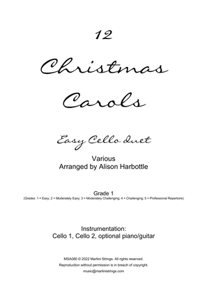 Book cover for 12 Christmas Carols for Easy Cello Duet