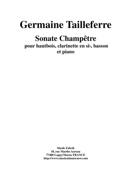 Germaine Tailleferre: Sonate Champêtre for oboe, clarinet, bassoon and piano
