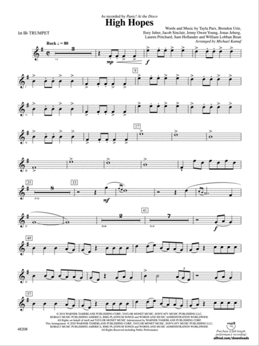 High Hopes: 1st B-flat Trumpet Concert Band scores gallery preview page 1