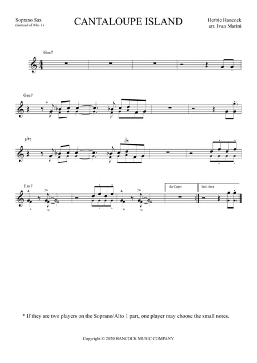 Cantaloupe Island Saxophone Quartet scores gallery preview page 5