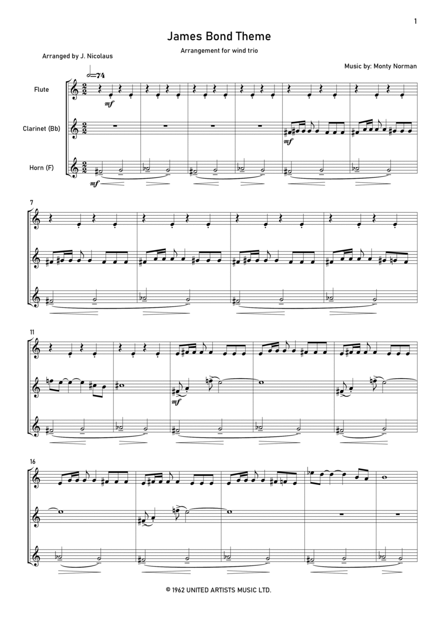 James Bond Theme James Bond Theme Clarinet scores gallery preview page 1
