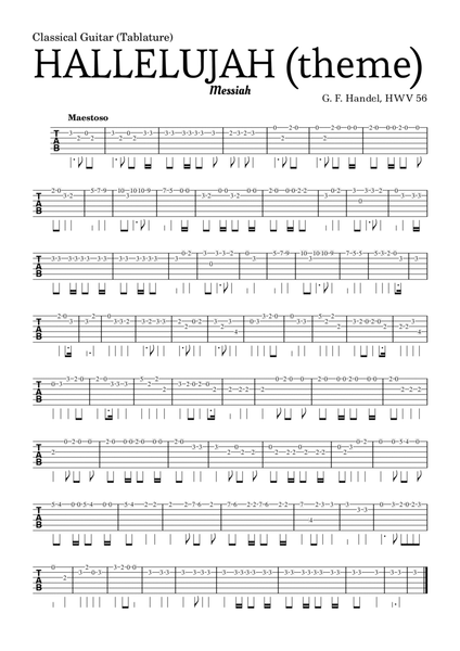 Aleluia (HALLELUJAH), of the Messiah - for Classical Guitar (Tablature) and accompaniment image number null