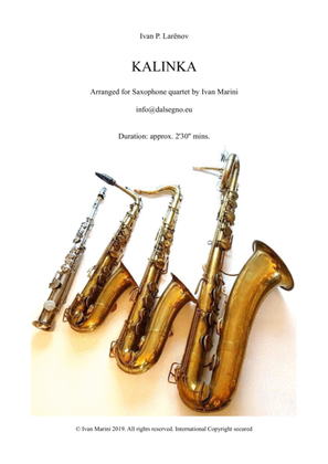 Book cover for Kalinka for Saxophone Quartet