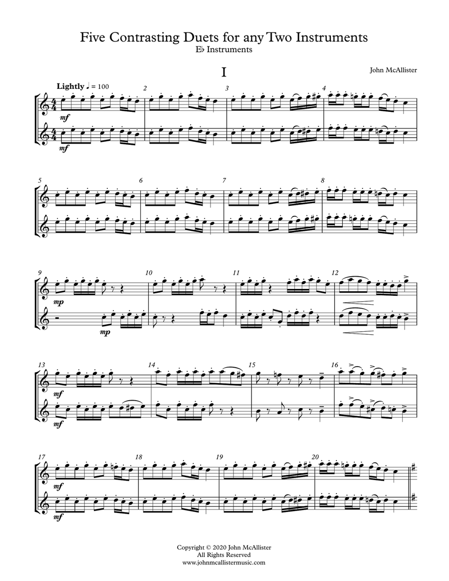 5 Duets For Any Two Band Instruments (Eb Treble Transposition) Woodwind Duet scores gallery preview page 1