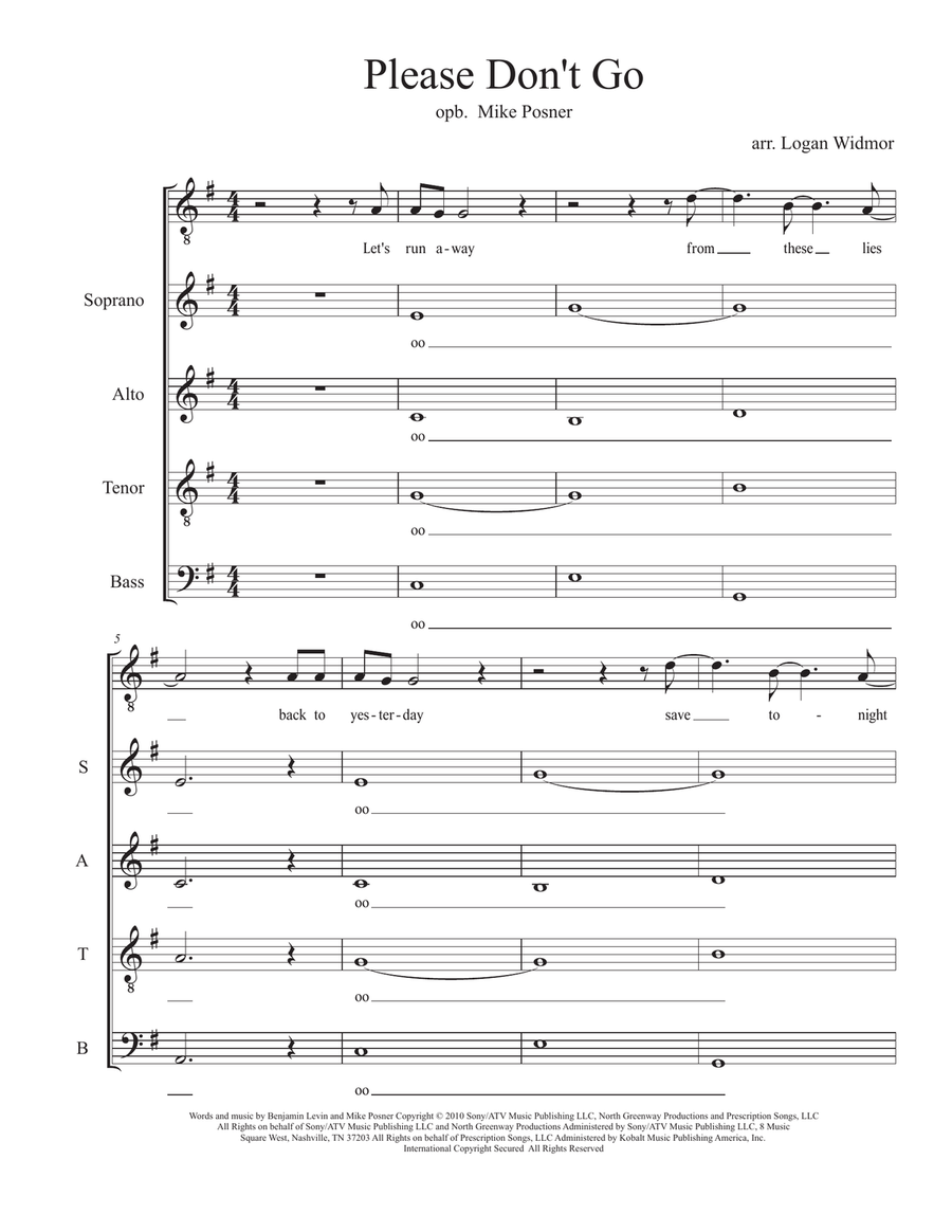 Please Don't Go 4-Part scores gallery preview page 1