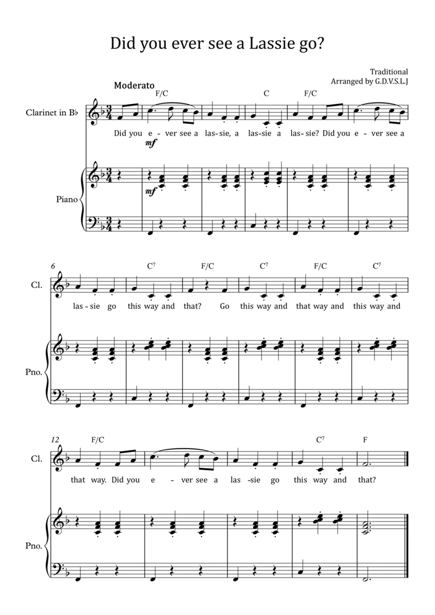 Did you ever see Lassie go? - Clarinet Bb + Piano Accompaniment image number null