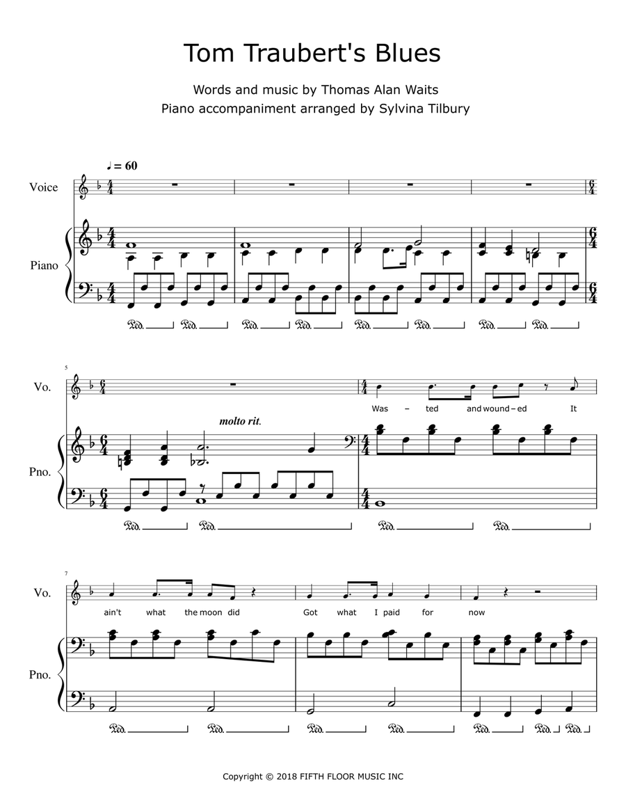 Tom Traubert's Blues (four Sheets To The Wind In Copenhagen) Piano, Vocal scores gallery preview page 1