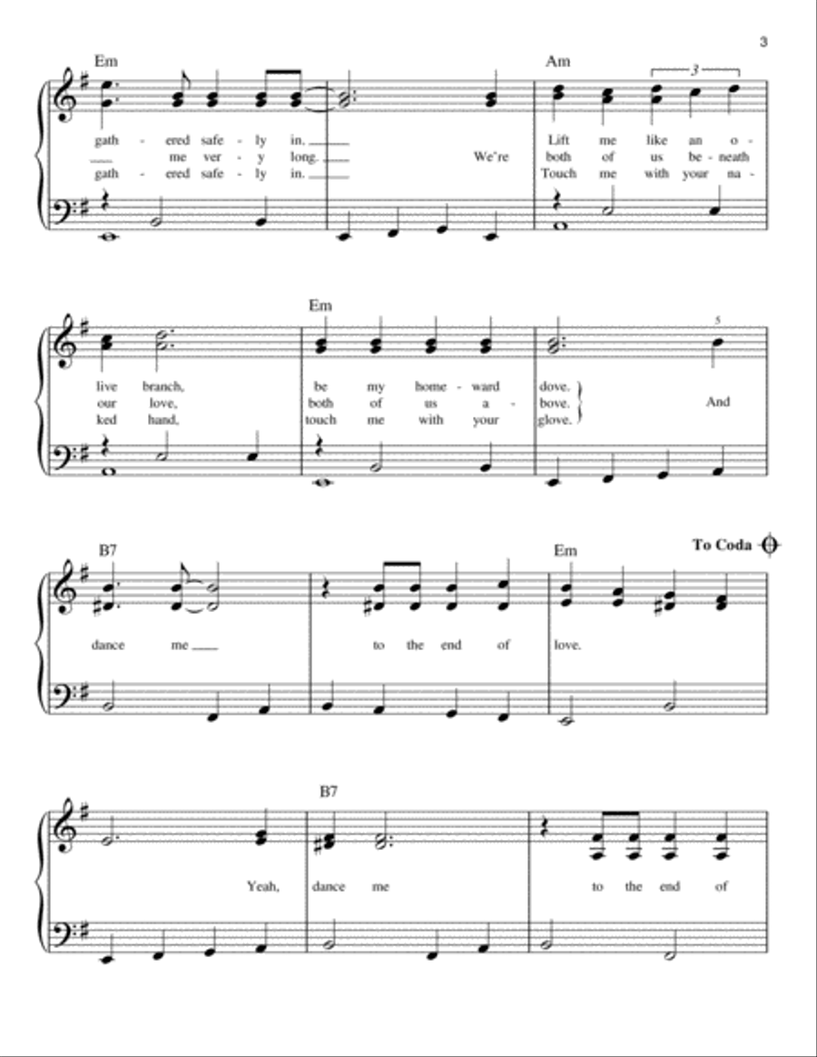 Dance Me To The End Of Love Easy Piano scores gallery preview page 3