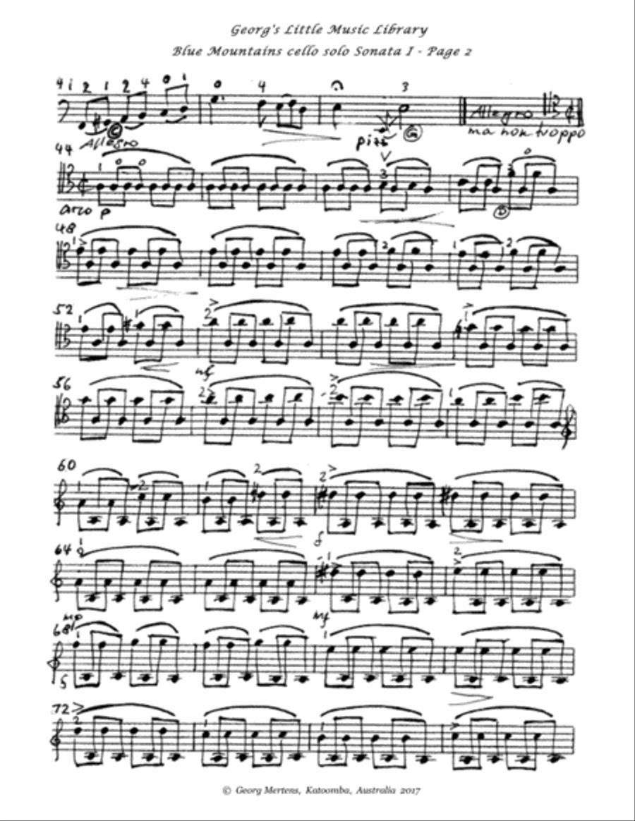 Blue Mountains cello solo (Rainforest) Sonata Cello Solo scores gallery preview page 5